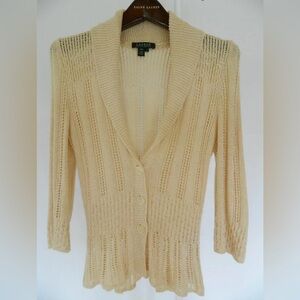 NWOT Lauren Ralph Lauren Cardigan S Peplum Waist Shawl Collar Silk and Linen